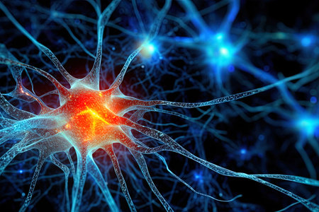 3D illustration of neuron cell, brain, neurons, nervous system.