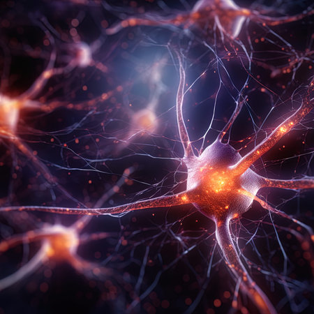 Neuron cell, 3D illustration, computer generated, with light effectsの写真素材