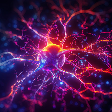 Neuron cell in human body, 3D illustration. Neuron cell, nervous systemの写真素材