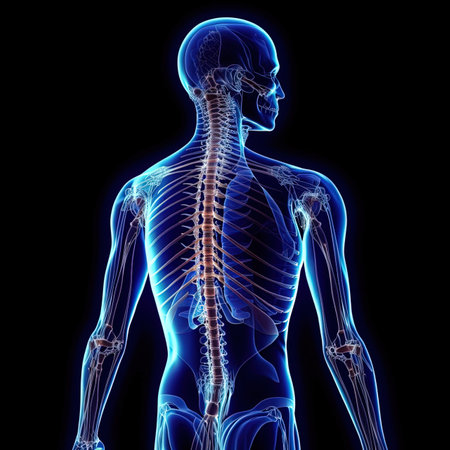 Human skeleton anatomy, x-ray view, isolated on black background