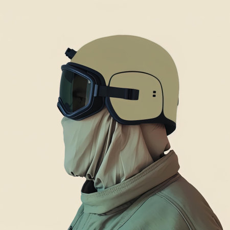 Portrait of a man in a helmet and goggles on a white backgroundの写真素材