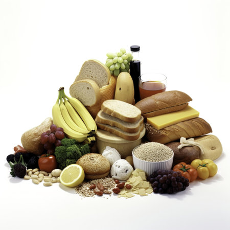 Foods high in vitamin B6 on white background. Healthy eating concept.の写真素材