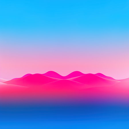 Landscape with mountains in pink and blue colors. Vector illustration.