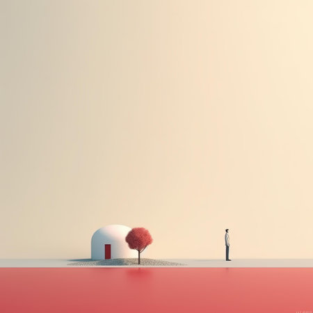 Conceptual image of a man standing in front of a houseの写真素材