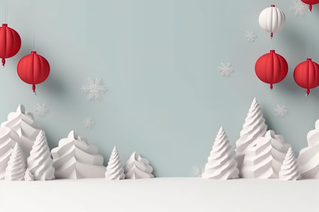 3d render of christmas background with tree and snowflakesの写真素材