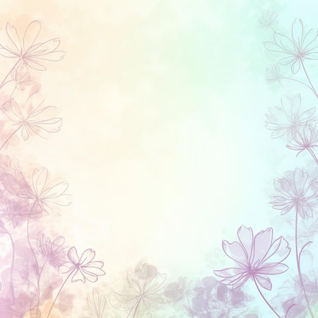 Grunge floral background with cosmos flowers. Hand-drawn illustration.の写真素材