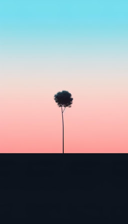 Silhouette of a lonely tree in the desert at sunset.の写真素材