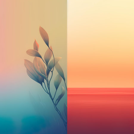 abstract nature background with green leaves and sunset sky, vector illustrationの写真素材