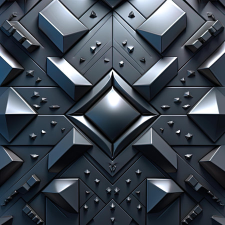 3d illustration of abstract geometric background with black and silver metal elementsの写真素材