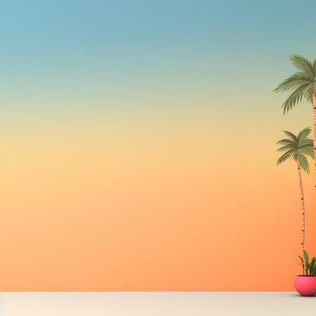 Palm tree on a background of the sunset. 3d renderingの写真素材