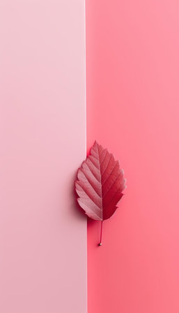 Autumn leaf on pink background. Minimal concept. Flat lay, top view.の写真素材