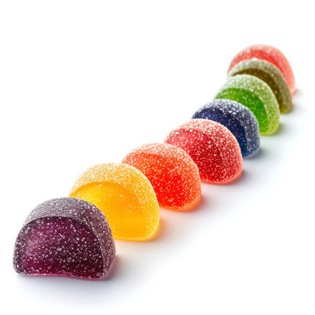 Colorful jelly candies isolated on white background. Top view.の写真素材