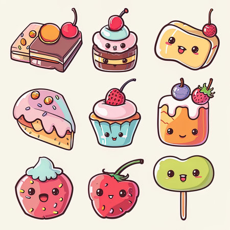 Cute kawaii sweets set. Hand drawn vector illustration.の写真素材