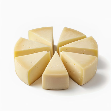 Cheese collection, pieces of hard cheese on white background, isolatedの写真素材