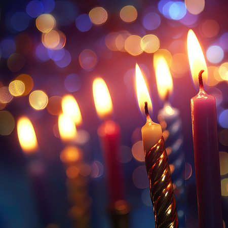 Birthday candles with bokeh background, shallow depth of fieldの写真素材