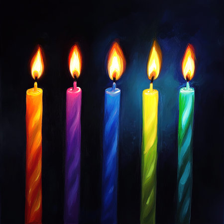 Candles on a black background. Watercolor painting. Vector illustration.の写真素材