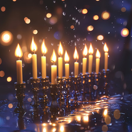 Burning candles in candlestick with bokeh background.の写真素材