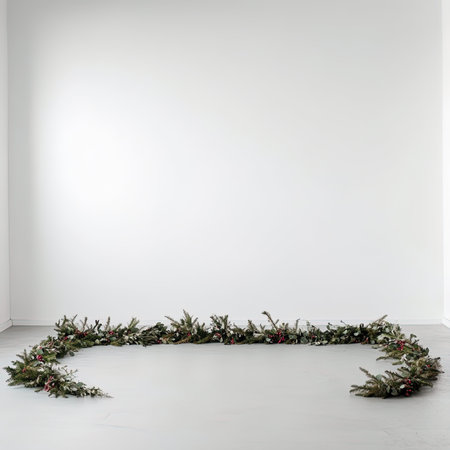 Christmas garland in white room with copy space. 3d renderの写真素材