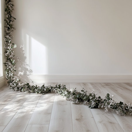 3d render of a white room with wreath of ivyの写真素材