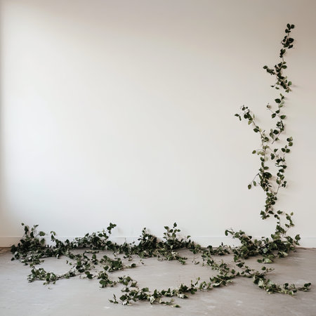 green ivy plant on white wall. 3d rendering mock upの写真素材