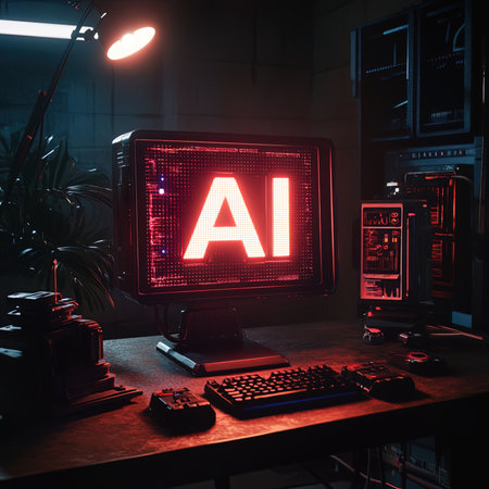 Cyber security concept. Neon letters on computer monitors. 3D Renderingの写真素材