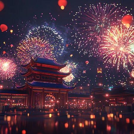 Fireworks over the Forbidden City in Beijing, China. Chinese New Yearの写真素材