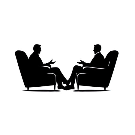 Business people sitting in armchairs and talking. Vector silhouette illustration.の写真素材