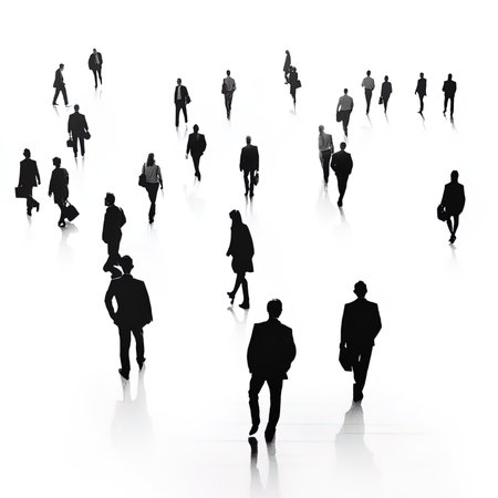 Silhouettes of a group of business people on a white backgroundの写真素材