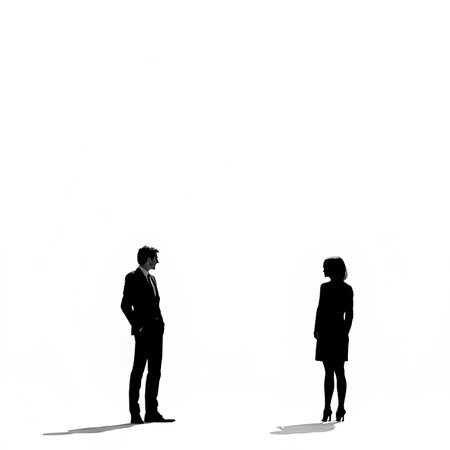 Silhouette of a businessman and a businesswoman on a white backgroundの写真素材