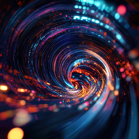 Abstract background. luminous swirling. Elegant glowing circle.  Sparking particle. Space tunnel. Glossy jellyfish. Colorful ellipse. Glint sphereの写真素材