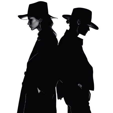 one caucasian man and woman silhouette in studio isolated on white backgroundの写真素材