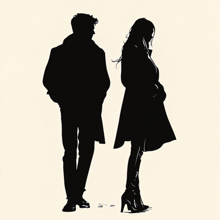 silhouette of a woman and man on a white backgroundの写真素材