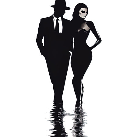 silhouette of a man and a woman on a white backgroundの写真素材