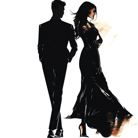man and woman in evening dress isolated on white background, vector illustrationの写真素材