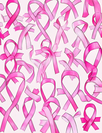 Breast cancer awareness pink ribbons seamless pattern. Vector illustration.の写真素材