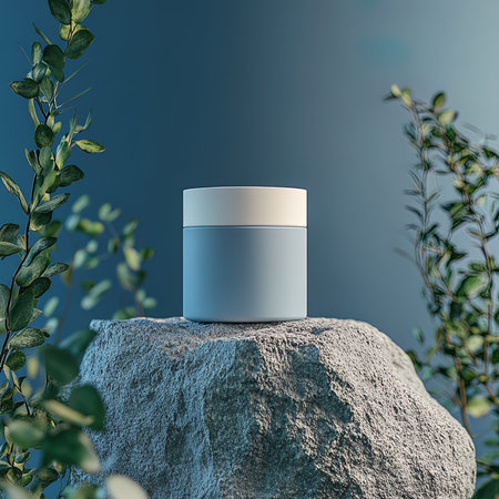 Cosmetic cream in a jar on a stone. 3d renderingの写真素材