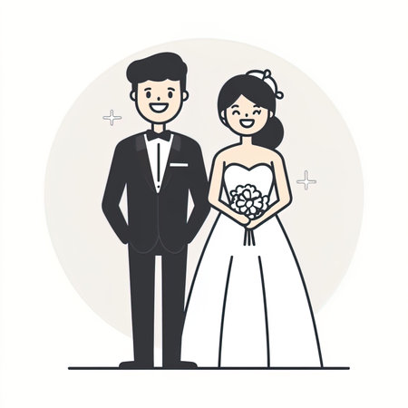Wedding couple. Bride and groom. Vector illustration in flat styleの写真素材