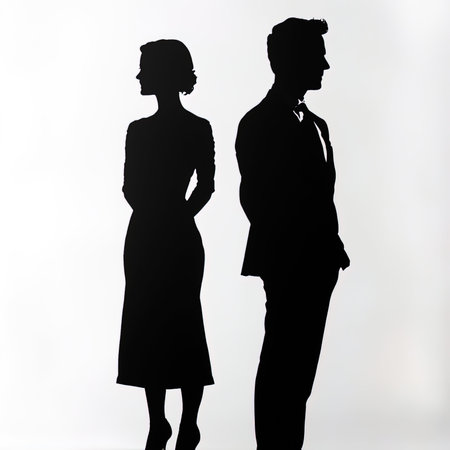 silhouette of a man and a woman on a white backgroundの写真素材
