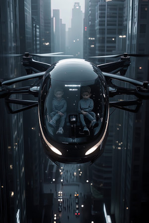 High angle view of two people sitting in a drone