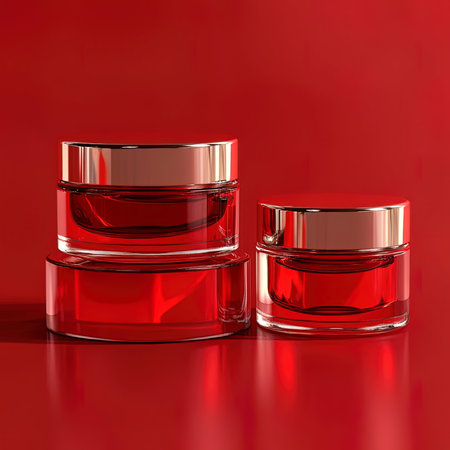 3d render of two cosmetic creams on a red background.