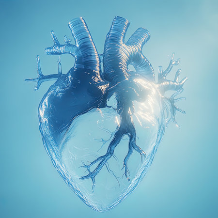 Human heart isolated on blue background. 3D rendering and illustration.の写真素材