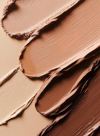 Beautiful makeup samples on a beige background. Close-up.の写真素材