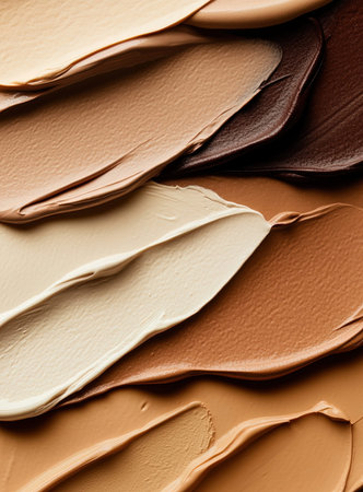 close up of a palette of beige and brown paint on a white backgroundの写真素材