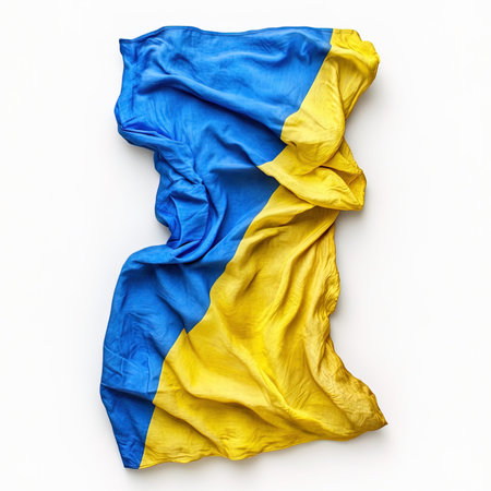 Ukrainian flag waving in the wind on a white background.の写真素材
