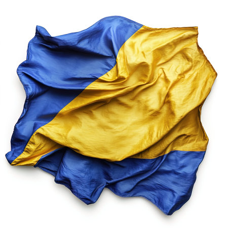 Ukrainian flag waving in the wind isolated on white background.の写真素材