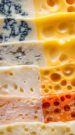 Variety of types of cheese: parmesan, gouda and blue cheeseの写真素材