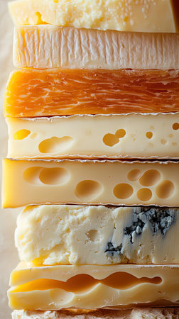Cheese collection, various types of cheese and hard cheeses close up