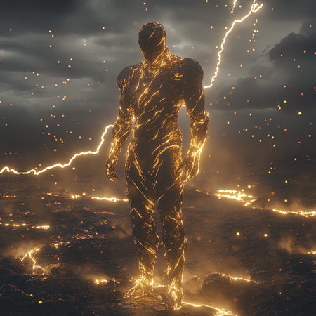 Man with lightning in his hands. 3d rendering, 3d illustration.の写真素材