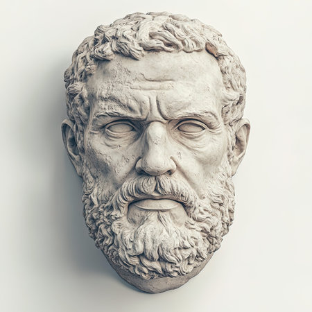 Head of the ancient Greek philosopher, copy space for your text.