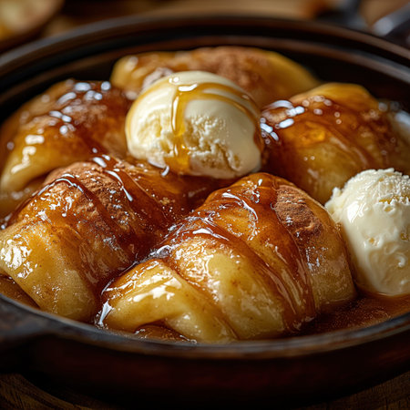 Sweet croissants with ice cream in a rustic style.の写真素材